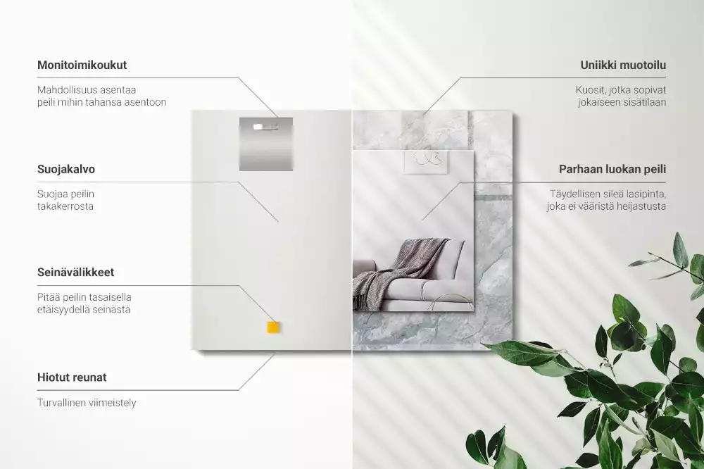 Oglindă decorativă de perete dreptunghiulară cu aspect de marmură și vene gri