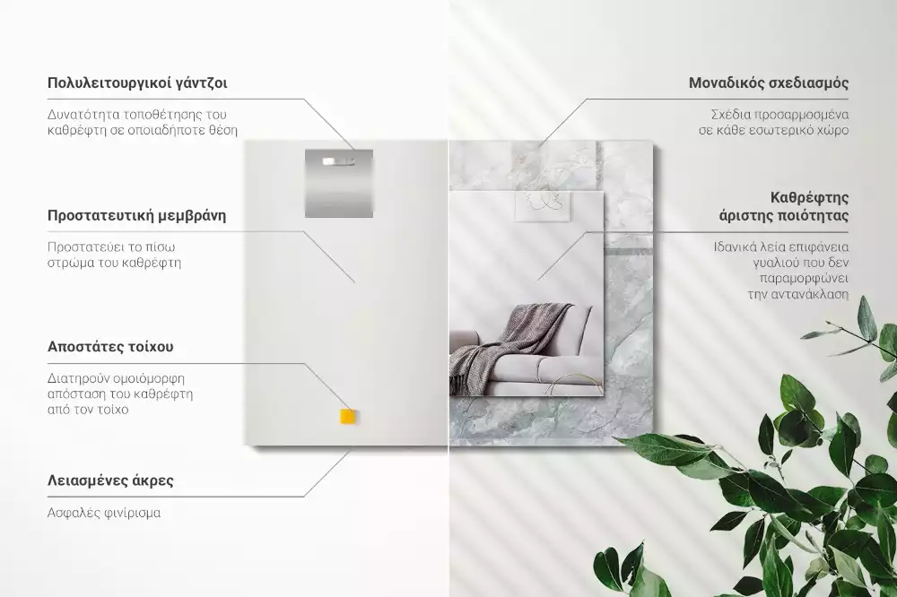 Oglindă decorativă de perete dreptunghiulară cu aspect de marmură și vene gri