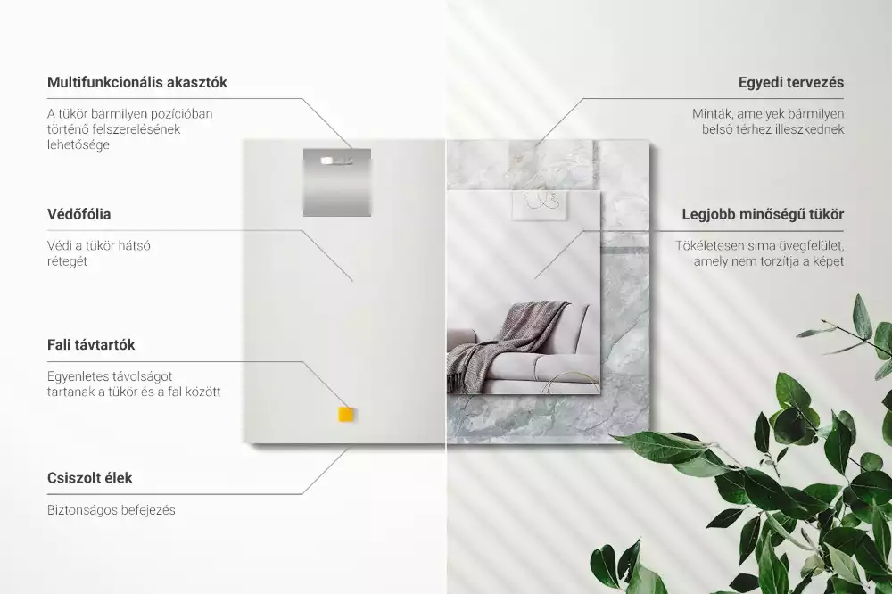 Oglindă decorativă de perete dreptunghiulară cu aspect de marmură și vene gri