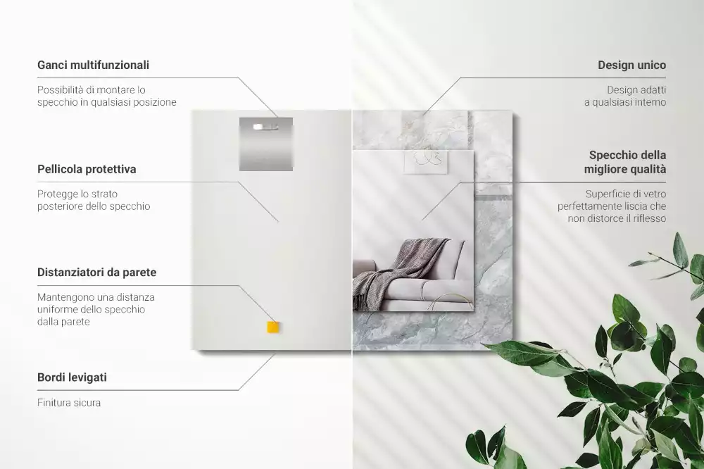 Oglindă decorativă de perete dreptunghiulară cu aspect de marmură și vene gri