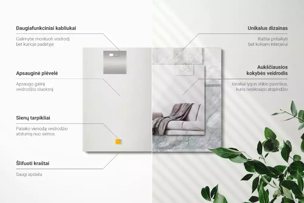 Oglindă decorativă de perete dreptunghiulară cu aspect de marmură și vene gri