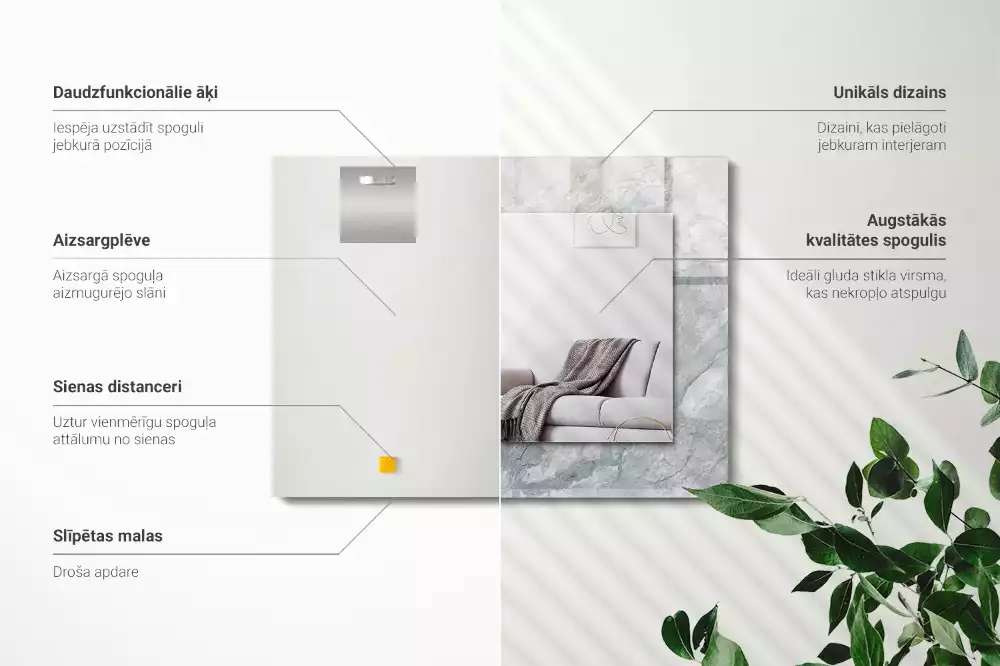 Oglindă decorativă de perete dreptunghiulară cu aspect de marmură și vene gri