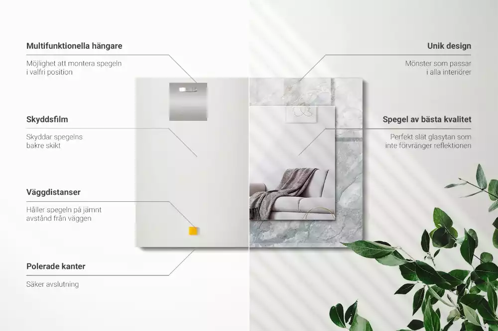 Oglindă decorativă de perete dreptunghiulară cu aspect de marmură și vene gri