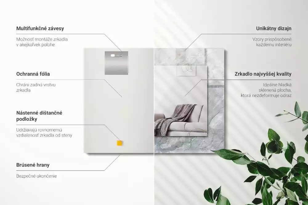 Oglindă decorativă de perete dreptunghiulară cu aspect de marmură și vene gri