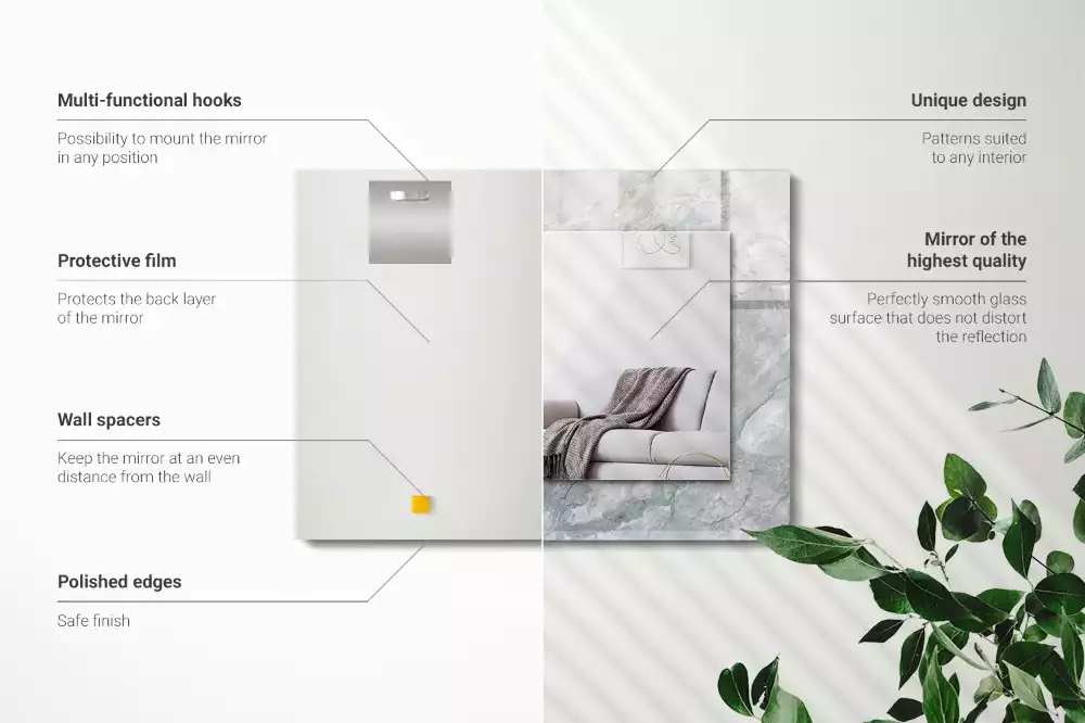 Oglindă decorativă de perete dreptunghiulară cu aspect de marmură și vene gri