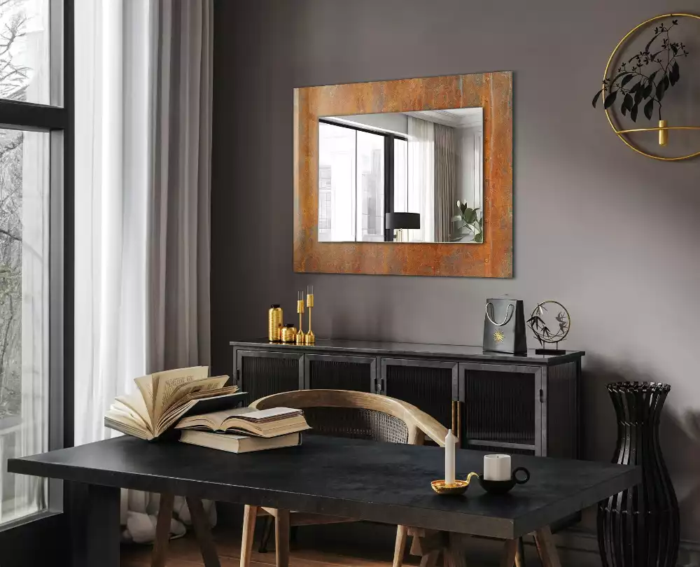 Oglindă dreptunghiulară cu imprimeu aspect metal ruginit