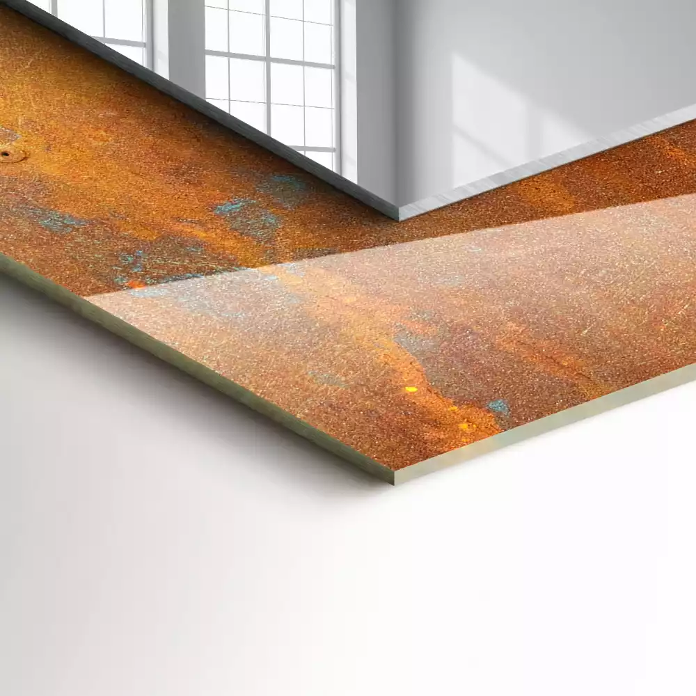 Oglindă dreptunghiulară cu imprimeu aspect metal ruginit
