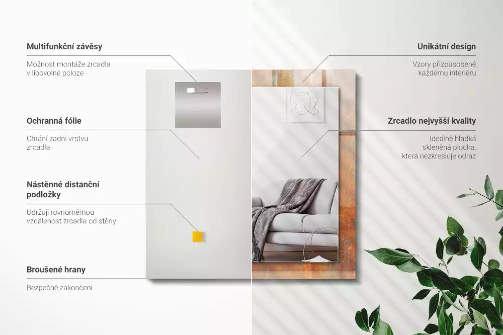 Oglindă dreptunghiulară cu imprimeu aspect metal ruginit