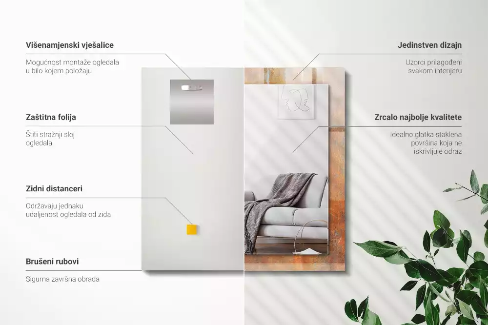 Oglindă dreptunghiulară cu imprimeu aspect metal ruginit