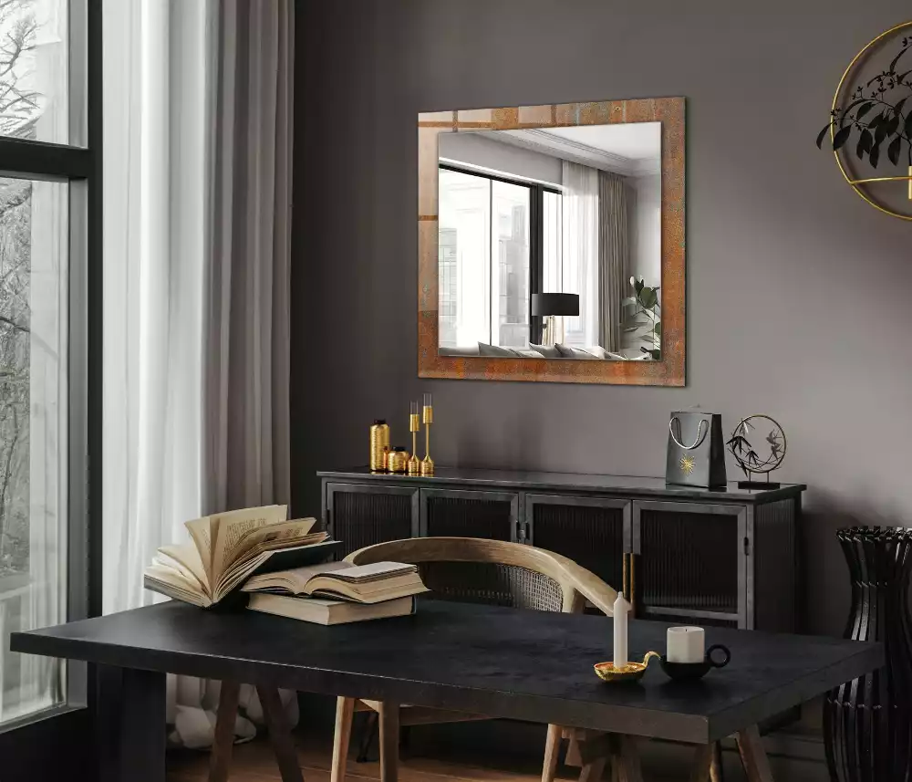 Oglindă dreptunghiulară cu imprimeu aspect metal ruginit