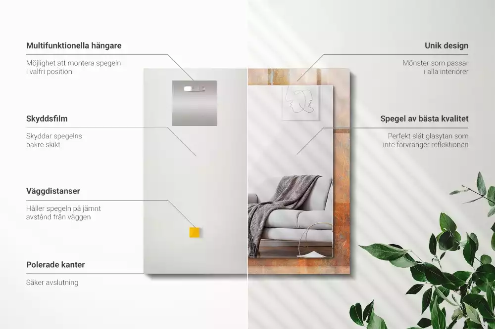 Oglindă dreptunghiulară cu imprimeu aspect metal ruginit