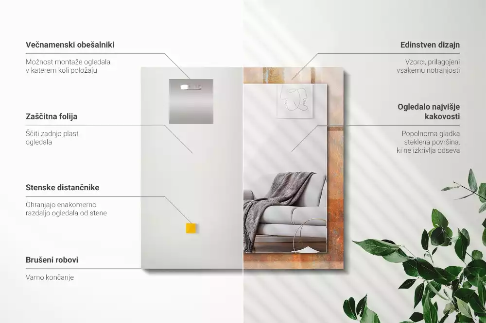 Oglindă dreptunghiulară cu imprimeu aspect metal ruginit