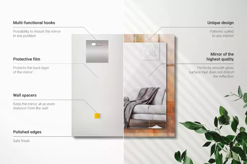 Oglindă dreptunghiulară cu imprimeu aspect metal ruginit