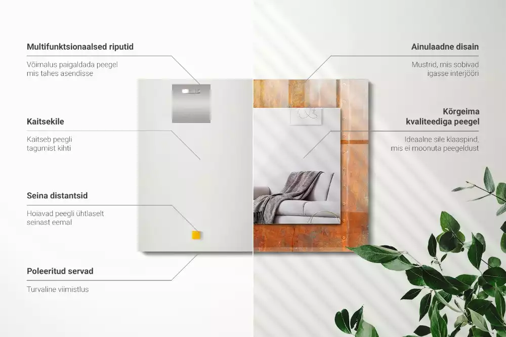 Oglindă dreptunghiulară cu imprimeu aspect metal ruginit