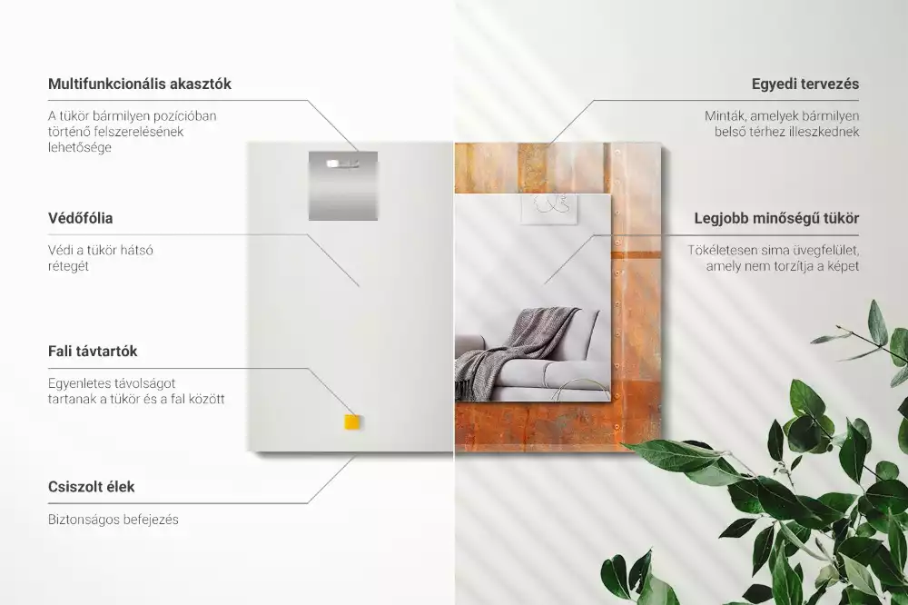 Oglindă dreptunghiulară cu imprimeu aspect metal ruginit