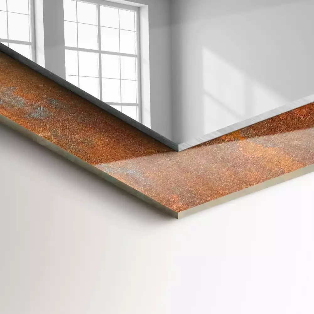 Oglindă dreptunghiulară cu imprimeu aspect metal ruginit