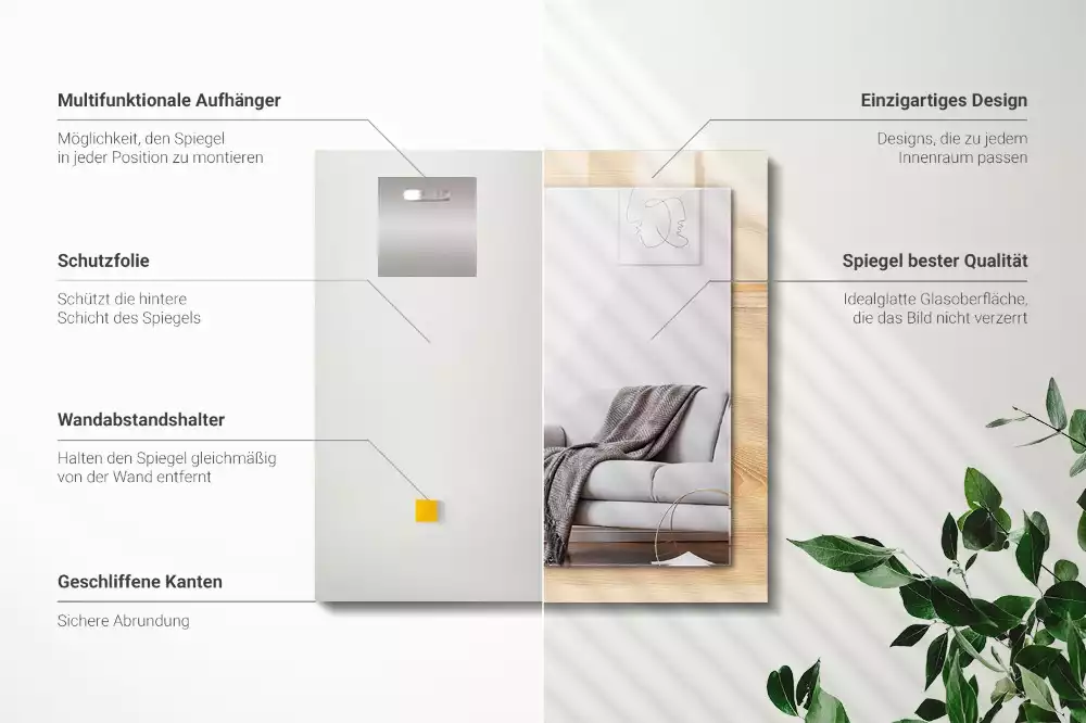 Oglindă dreptunghiulară cu ramă cu imprimeu textură de lemn