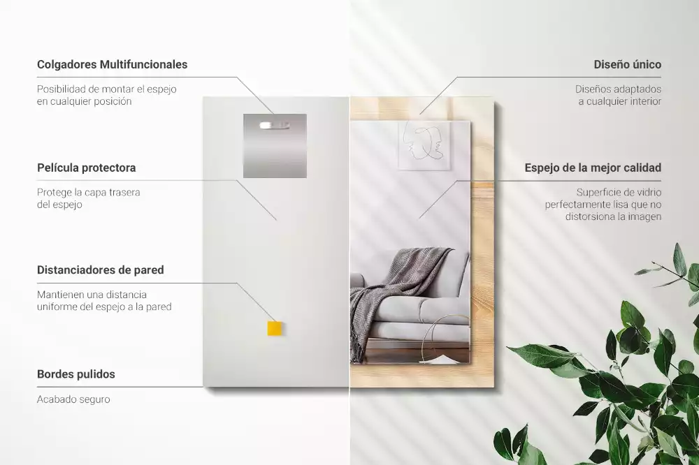 Oglindă dreptunghiulară cu ramă cu imprimeu textură de lemn