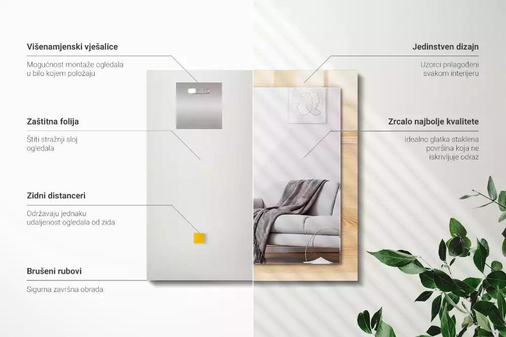 Oglindă dreptunghiulară cu ramă cu imprimeu textură de lemn