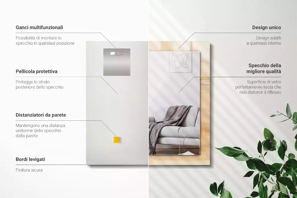 Oglindă dreptunghiulară cu ramă cu imprimeu textură de lemn