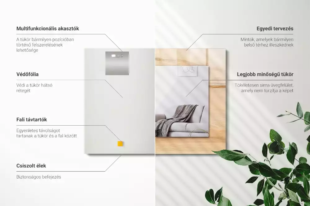 Oglindă dreptunghiulară cu ramă cu imprimeu textură de lemn
