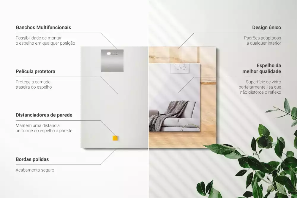 Oglindă dreptunghiulară cu ramă cu imprimeu textură de lemn