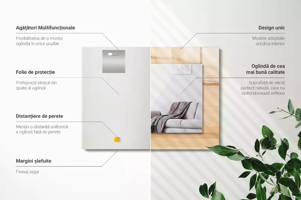 Oglindă dreptunghiulară cu ramă cu imprimeu textură de lemn