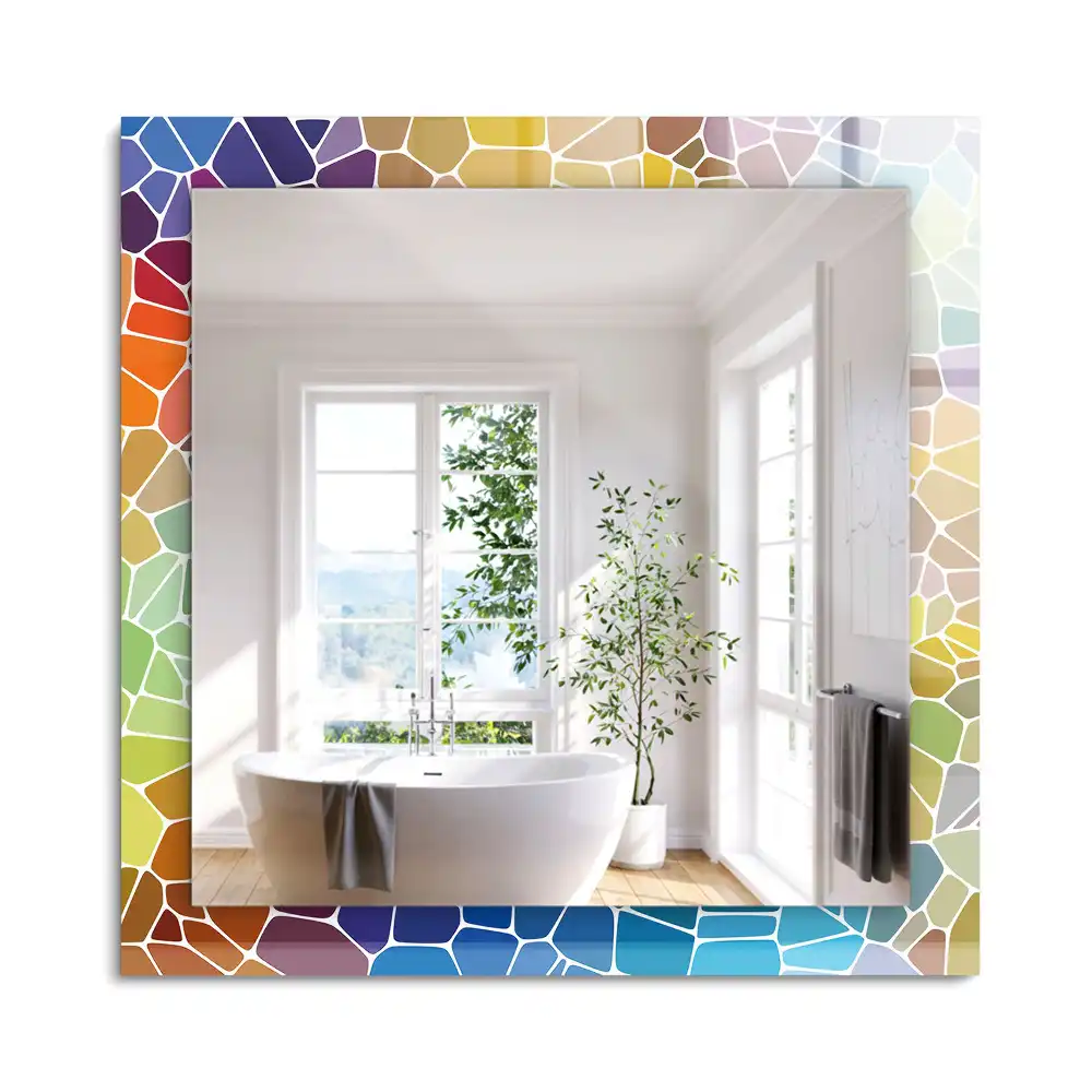 Oglindă decorativă dreptunghiulară cu model mozaic abstract colorat
