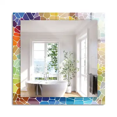 Oglindă decorativă dreptunghiulară cu model mozaic abstract colorat