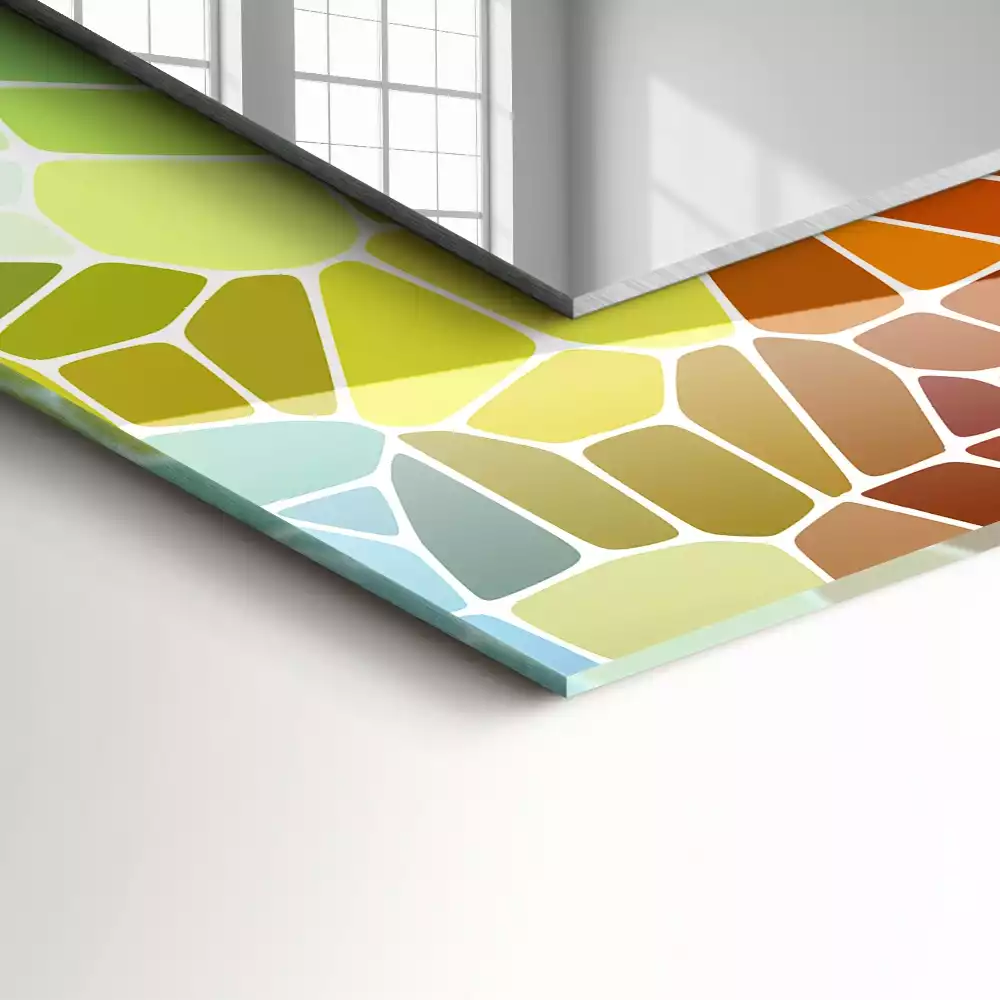 Oglindă decorativă dreptunghiulară cu model mozaic abstract colorat