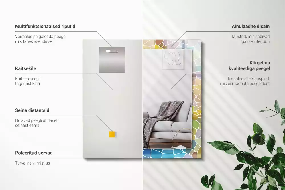 Oglindă decorativă dreptunghiulară cu model mozaic abstract colorat