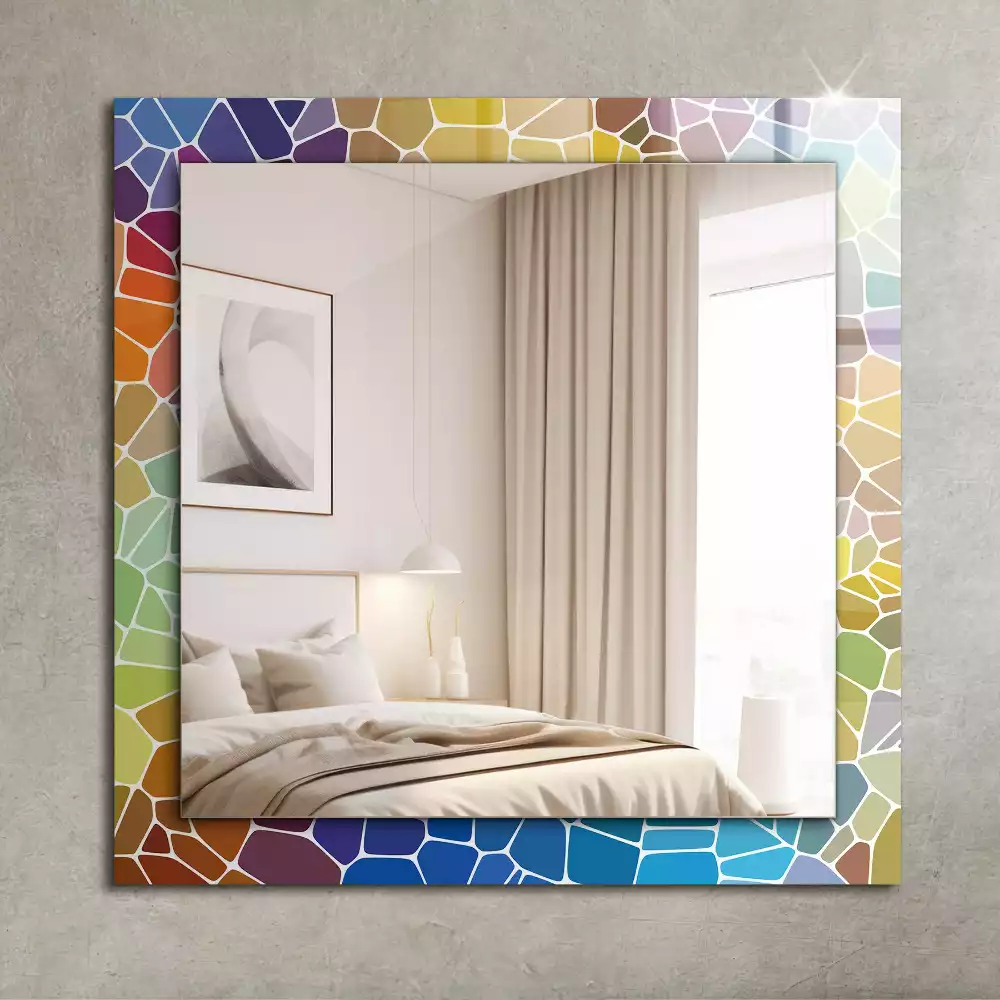 Oglindă decorativă dreptunghiulară cu model mozaic abstract colorat
