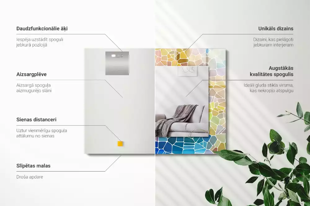 Oglindă decorativă dreptunghiulară cu model mozaic abstract colorat