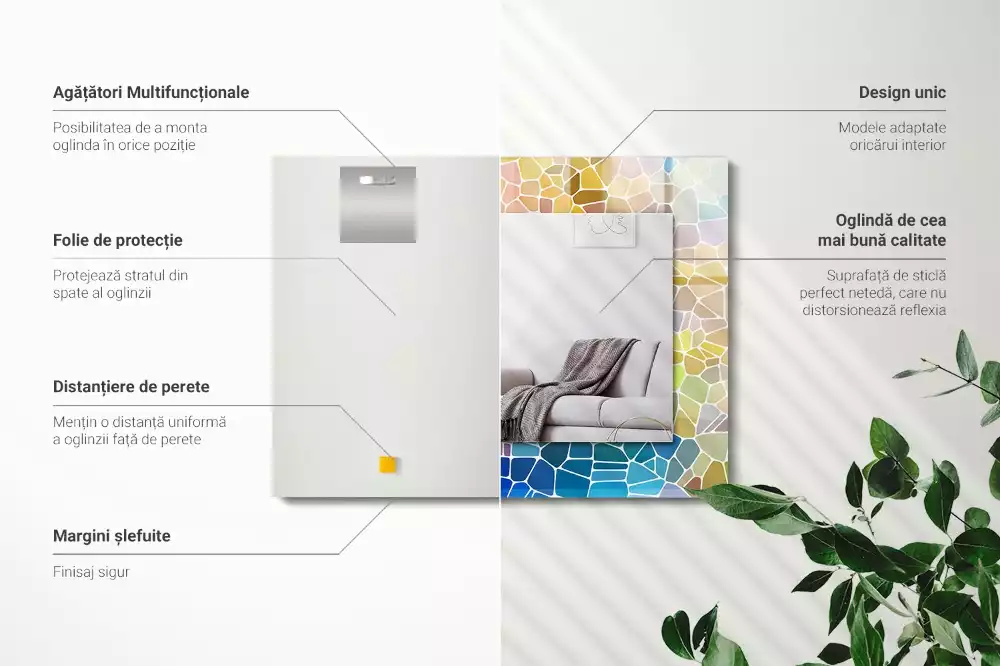 Oglindă decorativă dreptunghiulară cu model mozaic abstract colorat