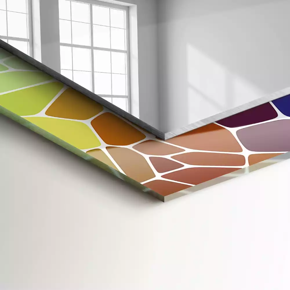 Oglindă decorativă dreptunghiulară cu model mozaic abstract colorat