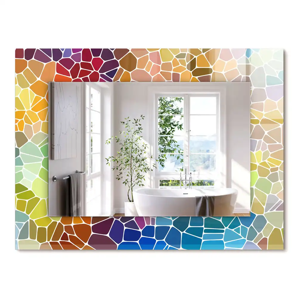 Oglindă decorativă dreptunghiulară cu model mozaic abstract colorat