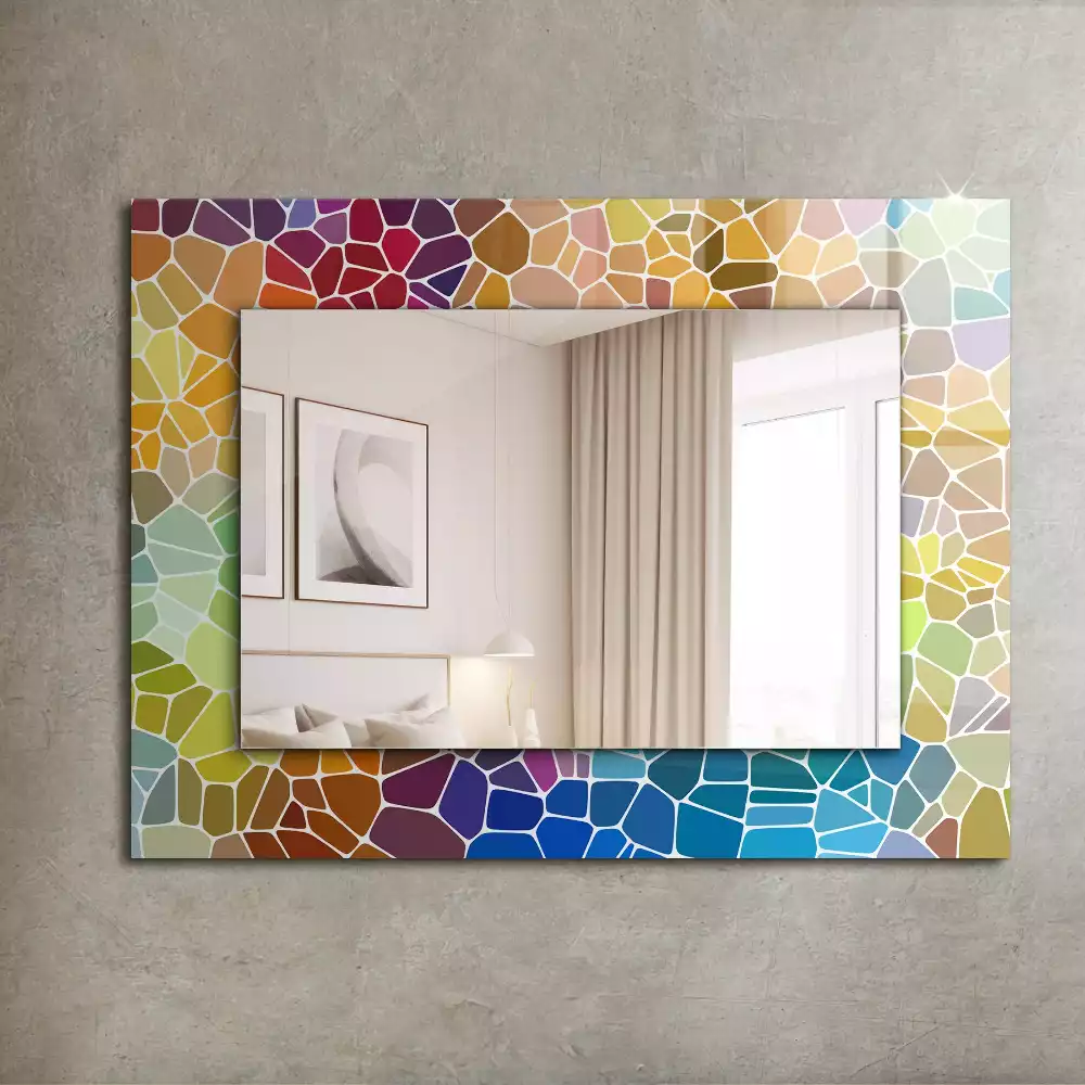 Oglindă decorativă dreptunghiulară cu model mozaic abstract colorat