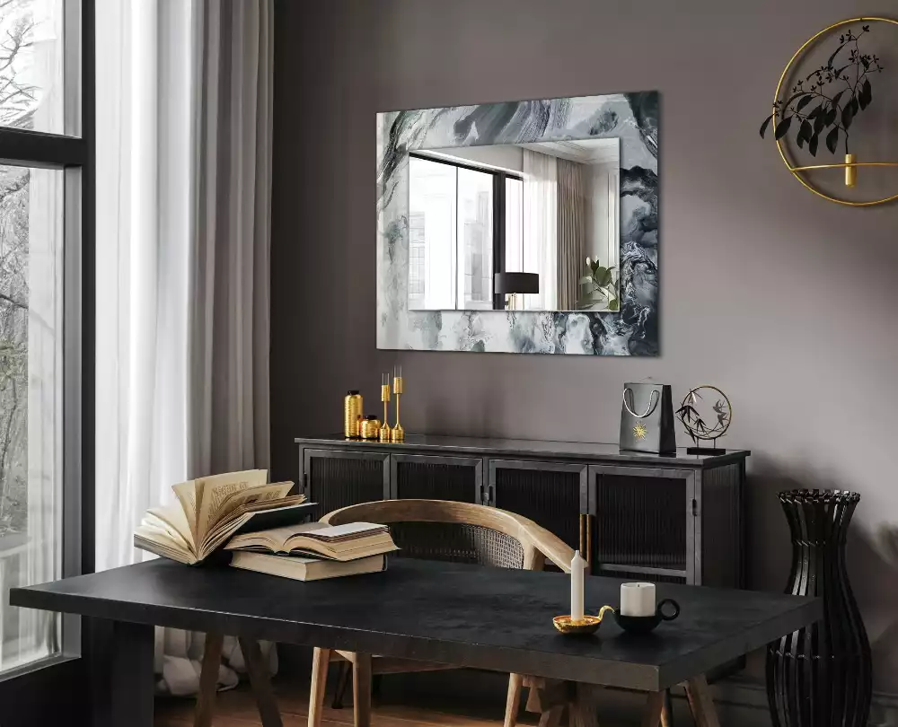 Oglindă decorativă de perete dreptunghiulară cu design abstract