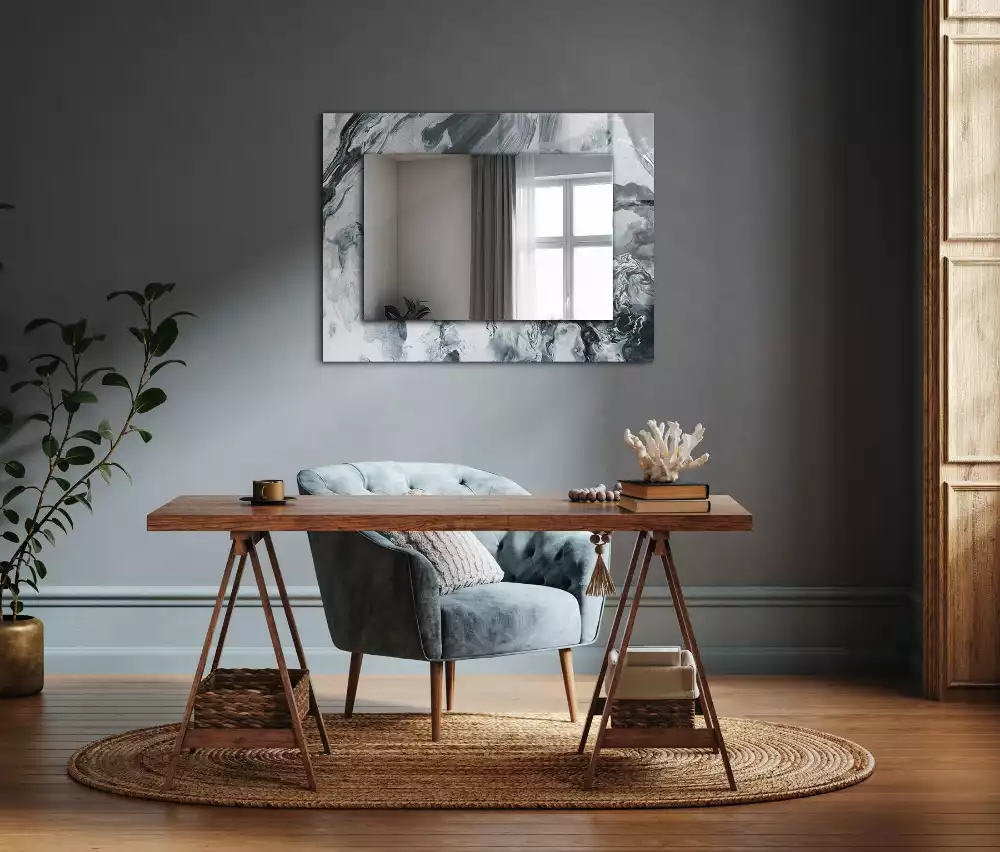 Oglindă decorativă de perete dreptunghiulară cu design abstract