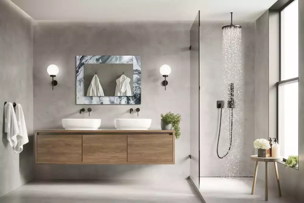 Oglindă decorativă de perete dreptunghiulară cu design abstract