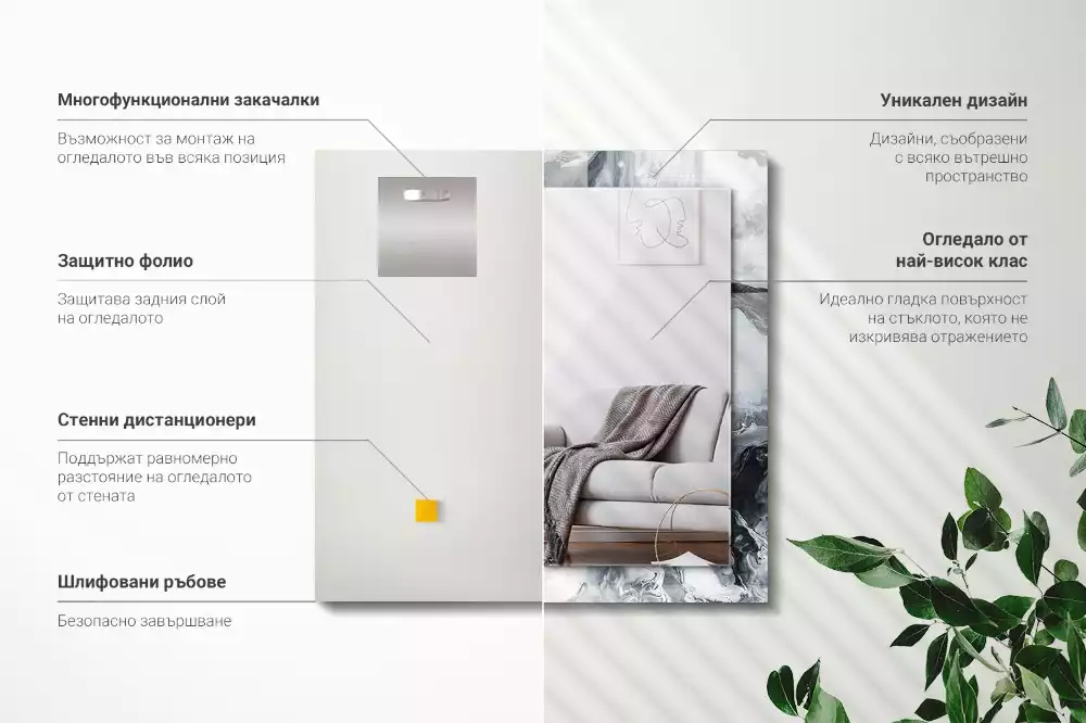 Oglindă decorativă de perete dreptunghiulară cu design abstract
