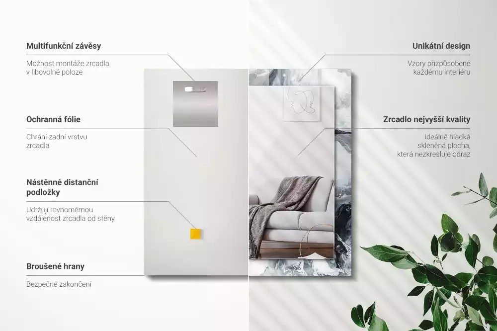 Oglindă decorativă de perete dreptunghiulară cu design abstract