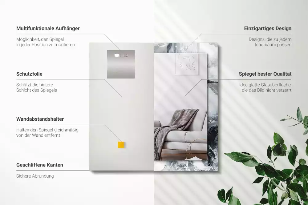 Oglindă decorativă de perete dreptunghiulară cu design abstract