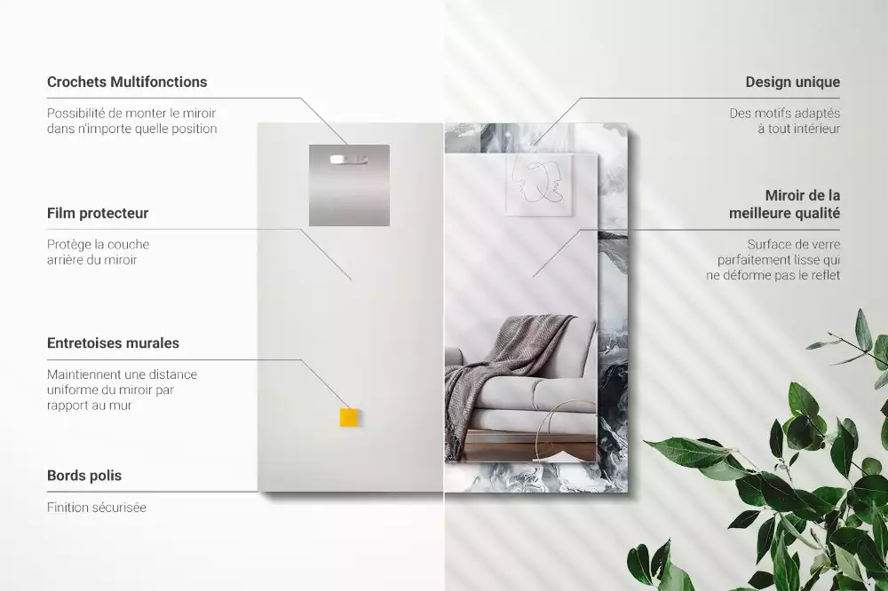 Oglindă decorativă de perete dreptunghiulară cu design abstract