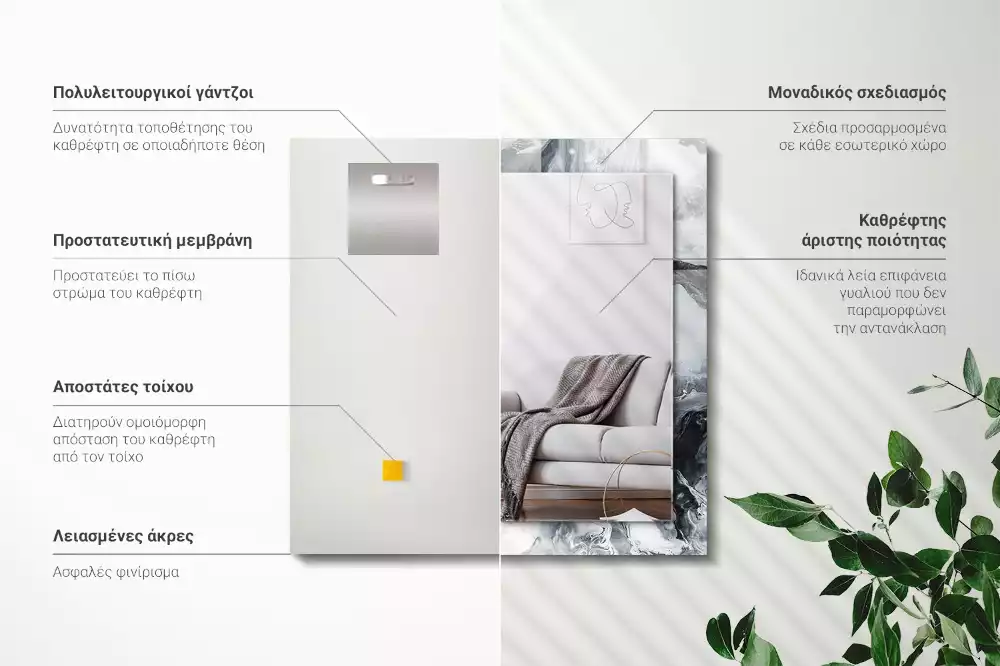 Oglindă decorativă de perete dreptunghiulară cu design abstract