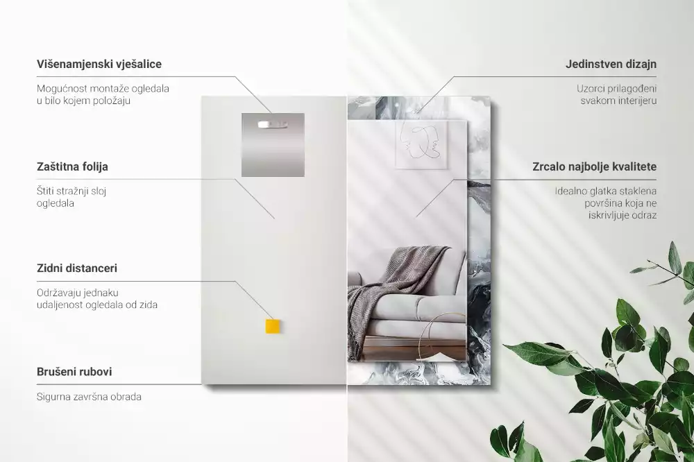 Oglindă decorativă de perete dreptunghiulară cu design abstract