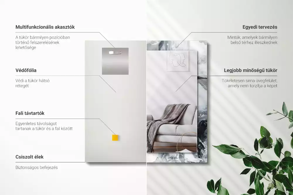 Oglindă decorativă de perete dreptunghiulară cu design abstract