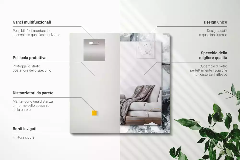 Oglindă decorativă de perete dreptunghiulară cu design abstract