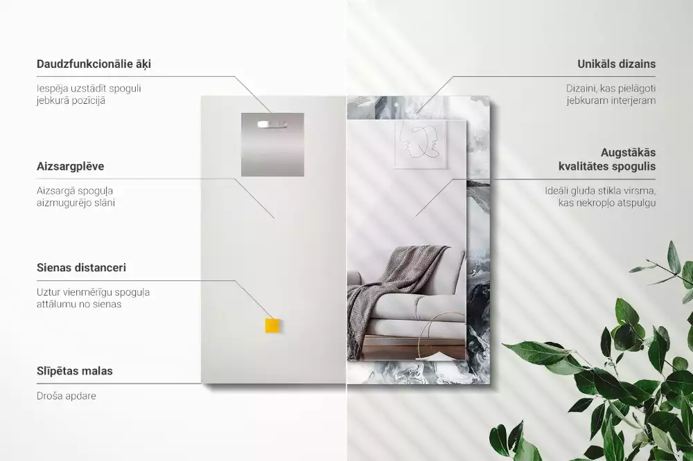 Oglindă decorativă de perete dreptunghiulară cu design abstract