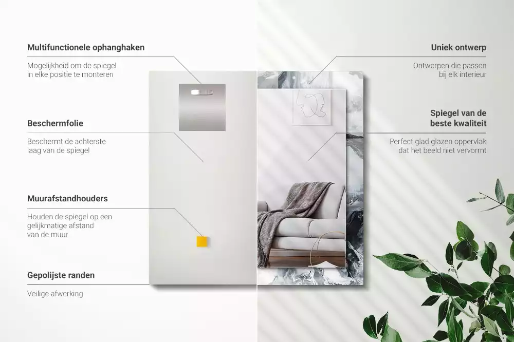 Oglindă decorativă de perete dreptunghiulară cu design abstract